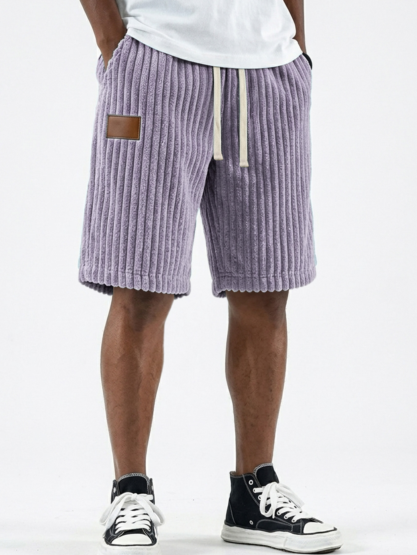 Men's Retro Corduroy Leather Label Casual Loose Shorts