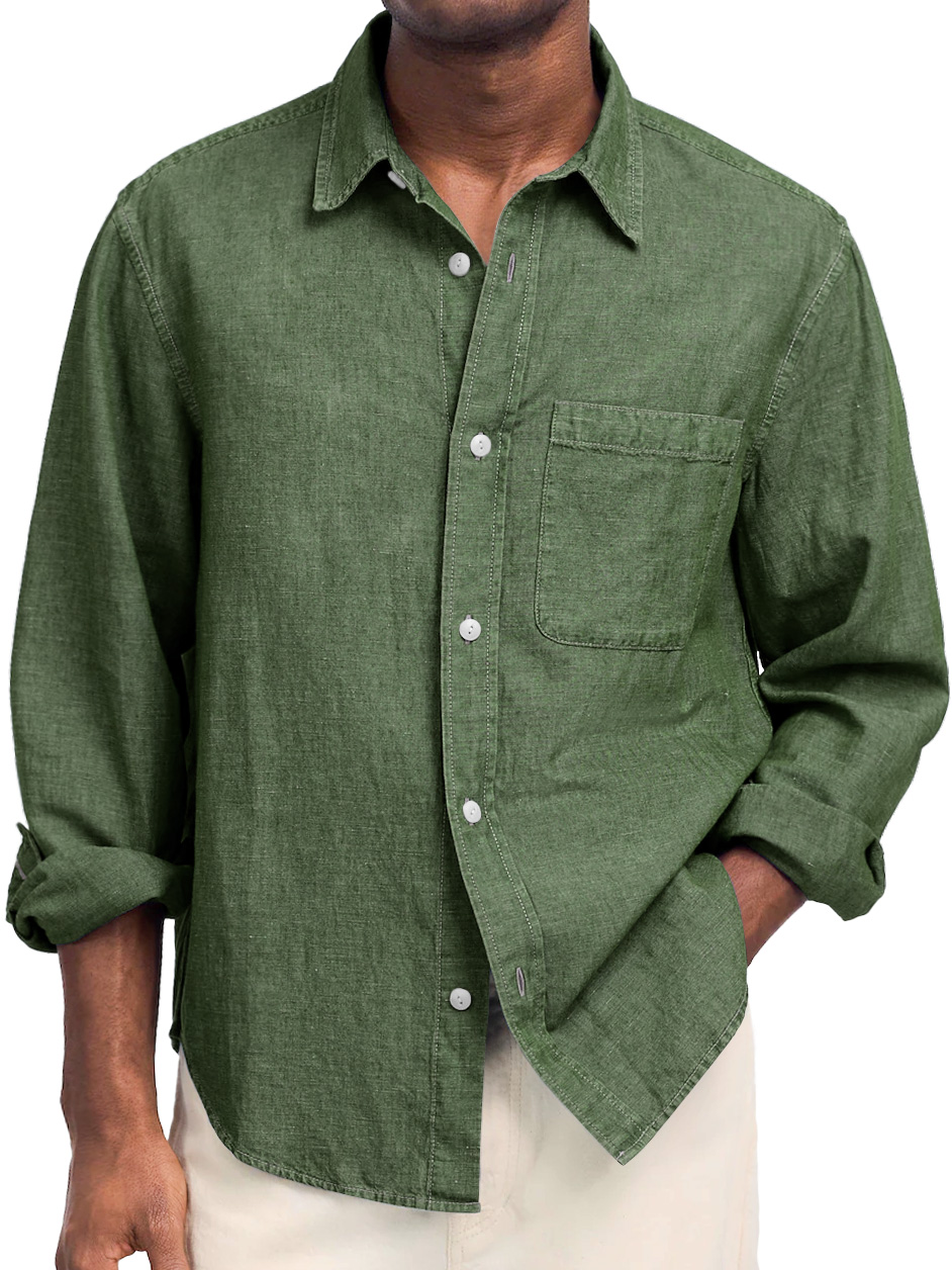 Men's Daily Comfortable Cotton And Linen Lapel Casual Long-sleeved Shirt