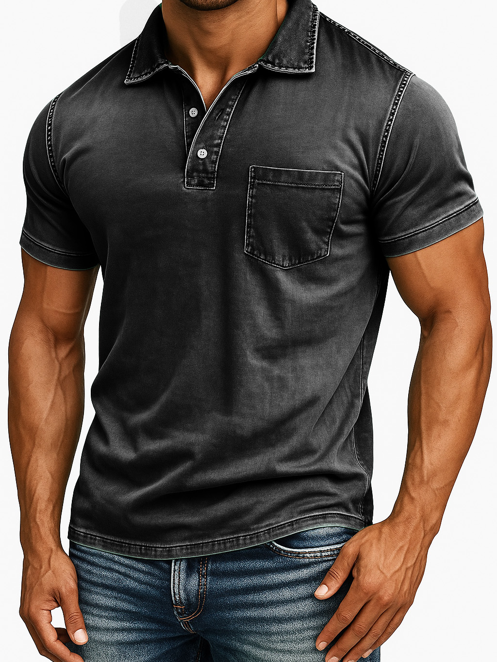 Men's Retro Outdoor Distressed Lapel Short-sleeved Pocket Polo Shirt