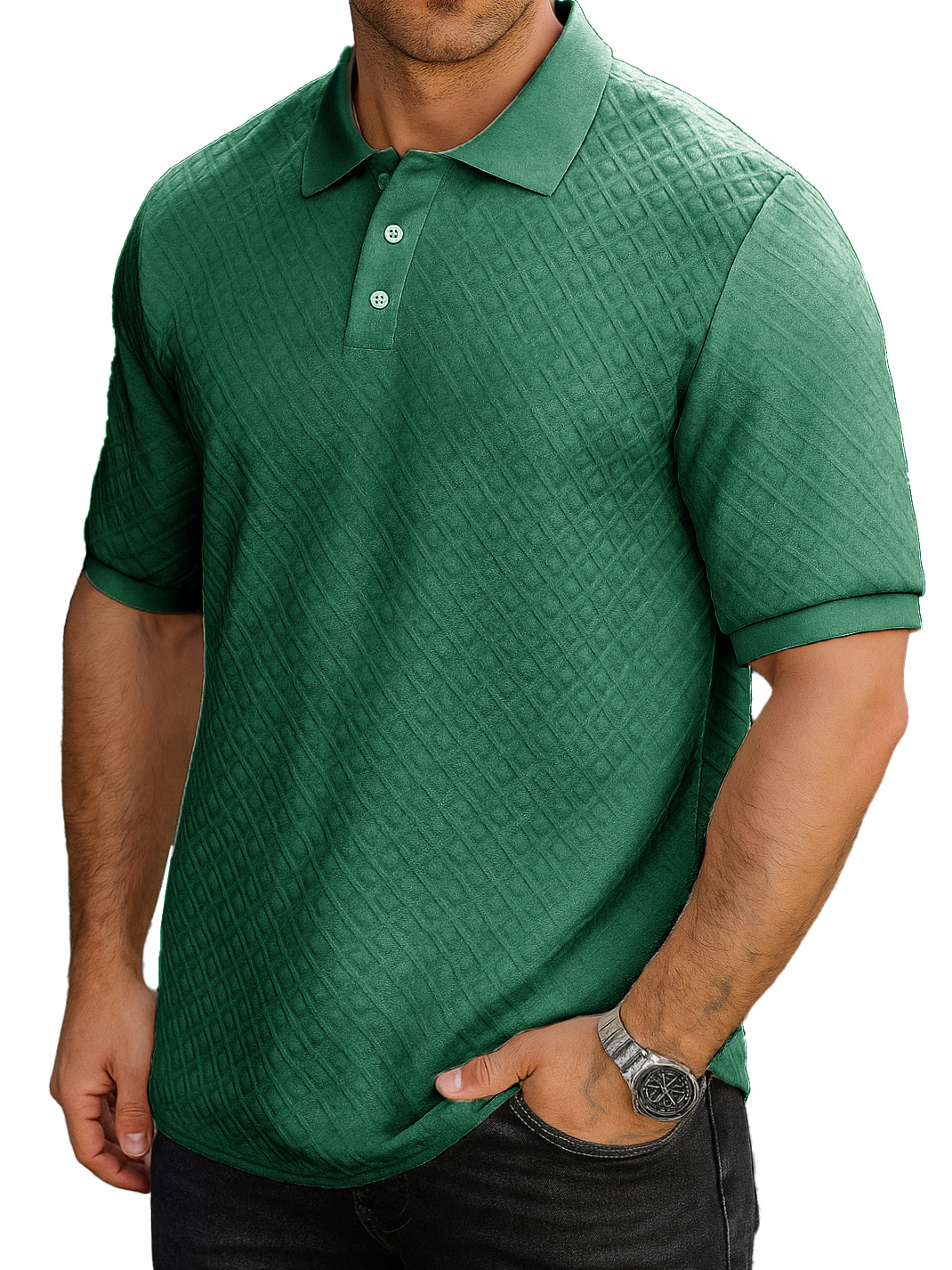 Men's Fashion Casual Daily Textured Fabric Lapel Short-sleeved Polo Shirt