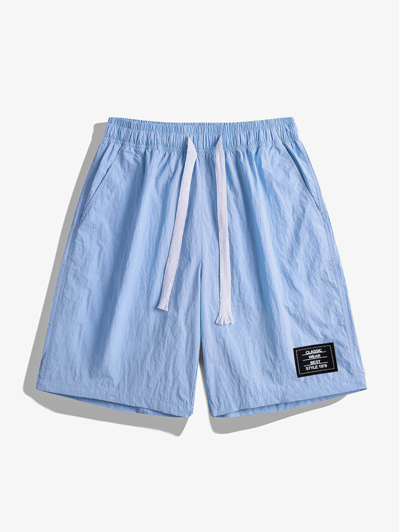 Men's Casual Ice Silk Embroidered Logo Elastic Waist Loose Shorts