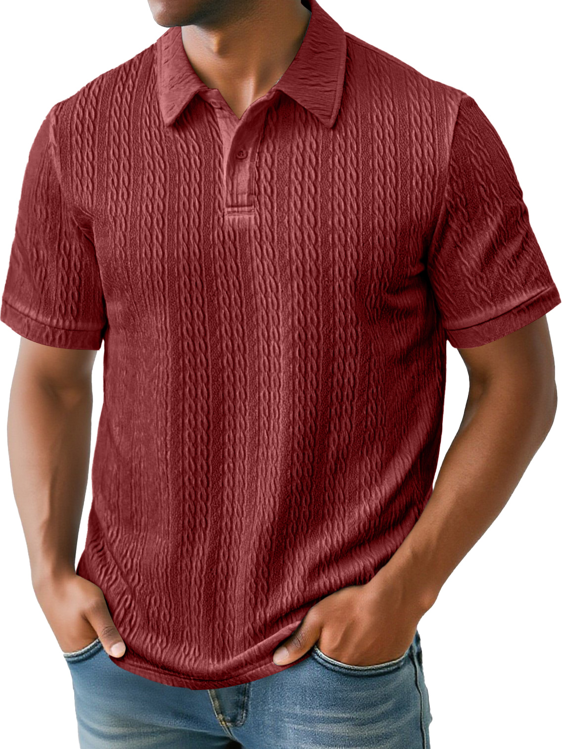 Men's Daily Simple Texture Lapel Button Casual Solid Color Short-sleeved Polo Shirt