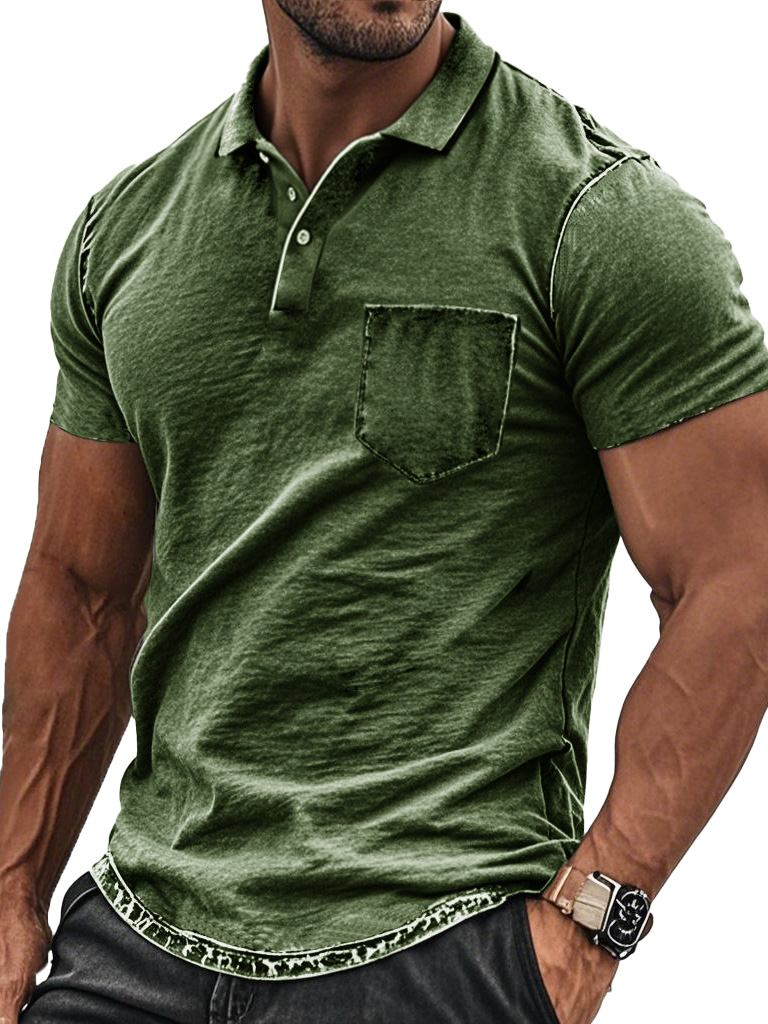 Men's Fashion Retro Distressed Pocket Short-sleeved Polo Shirt