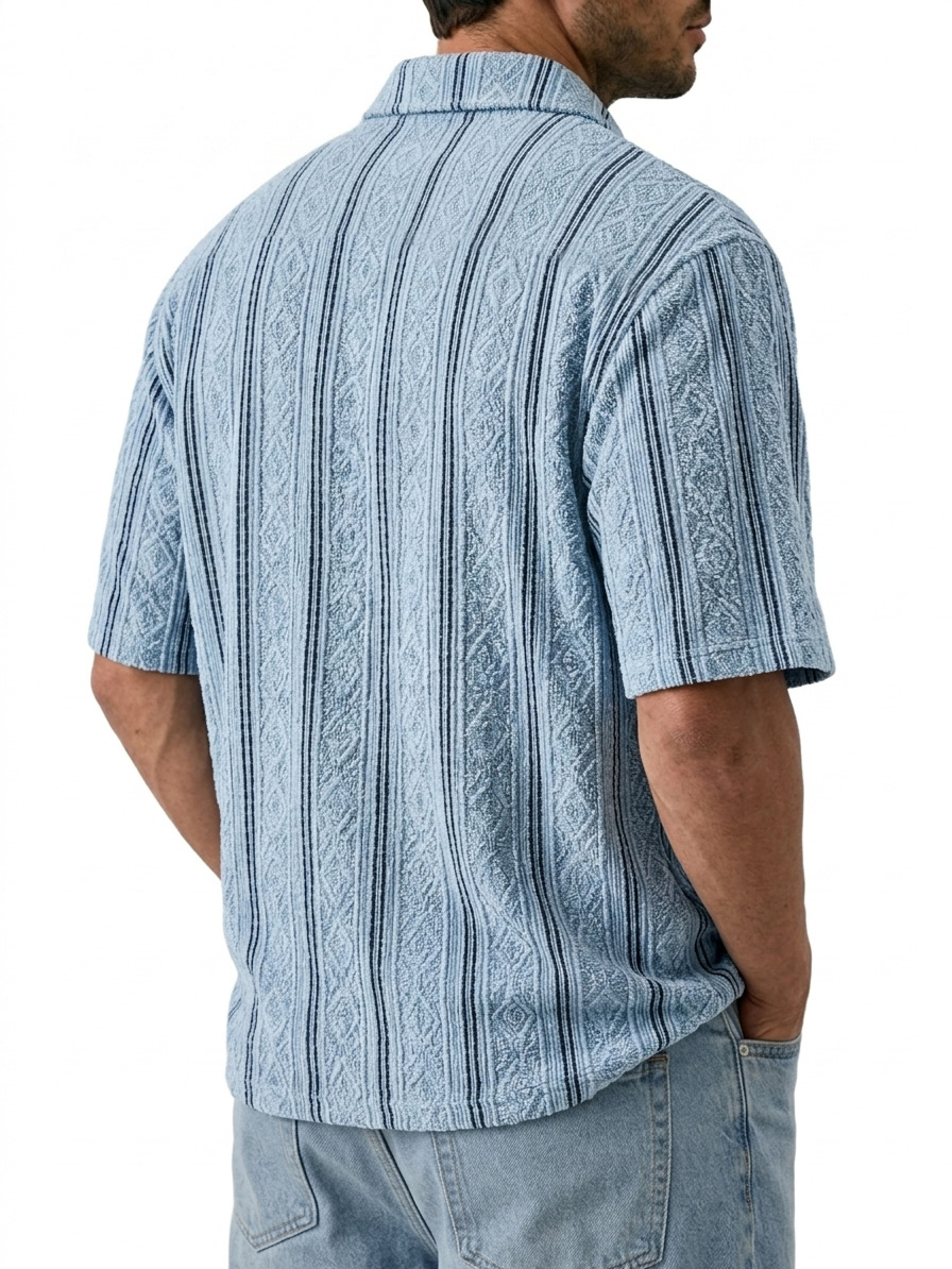 Men's Casual Textured Breathable Collared Short-Sleeve Shirt