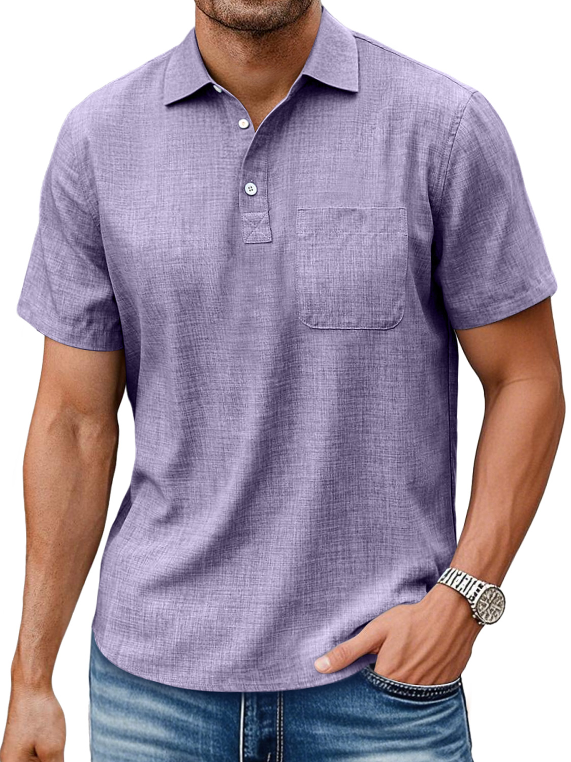 Men's Daily Lapel Pocket Casual Comfortable Solid Color Short-sleeved Polo Shirt