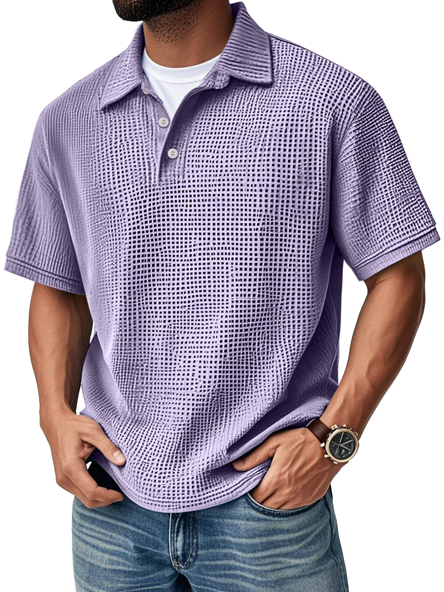 Men's Fashion Daily Waffle Lapel Casual Short Sleeve POLO Shirt