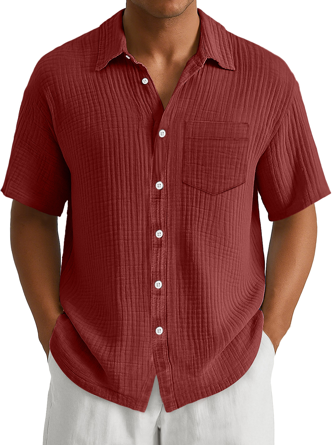 Men's Daily Casual Pleated Pocket Simple And Comfortable Short-Sleeved Shirt
