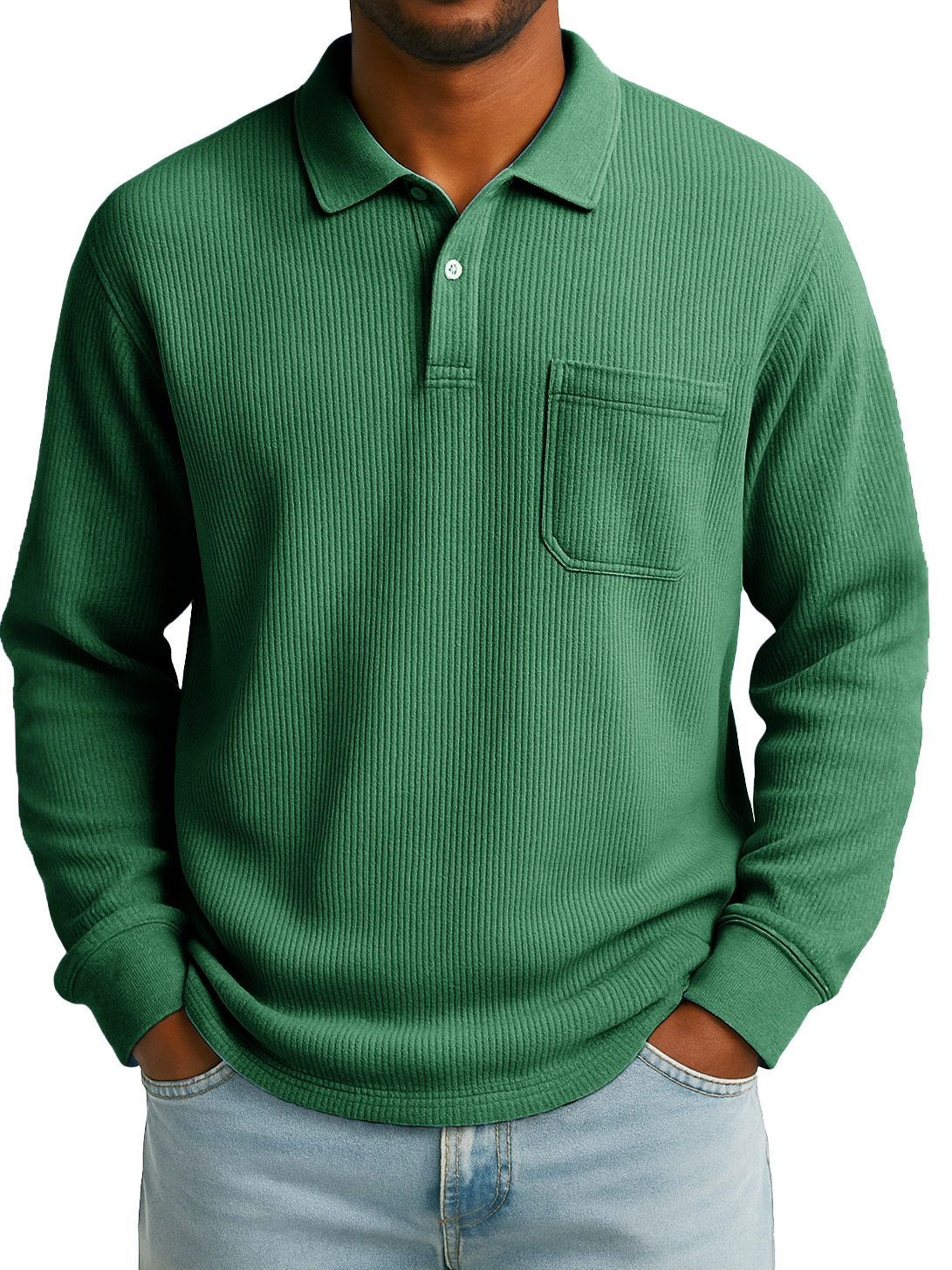 Men's Stylish Everyday Casual Corduroy Fabric Pocket Lapel Long-sleeved Polo Shirt