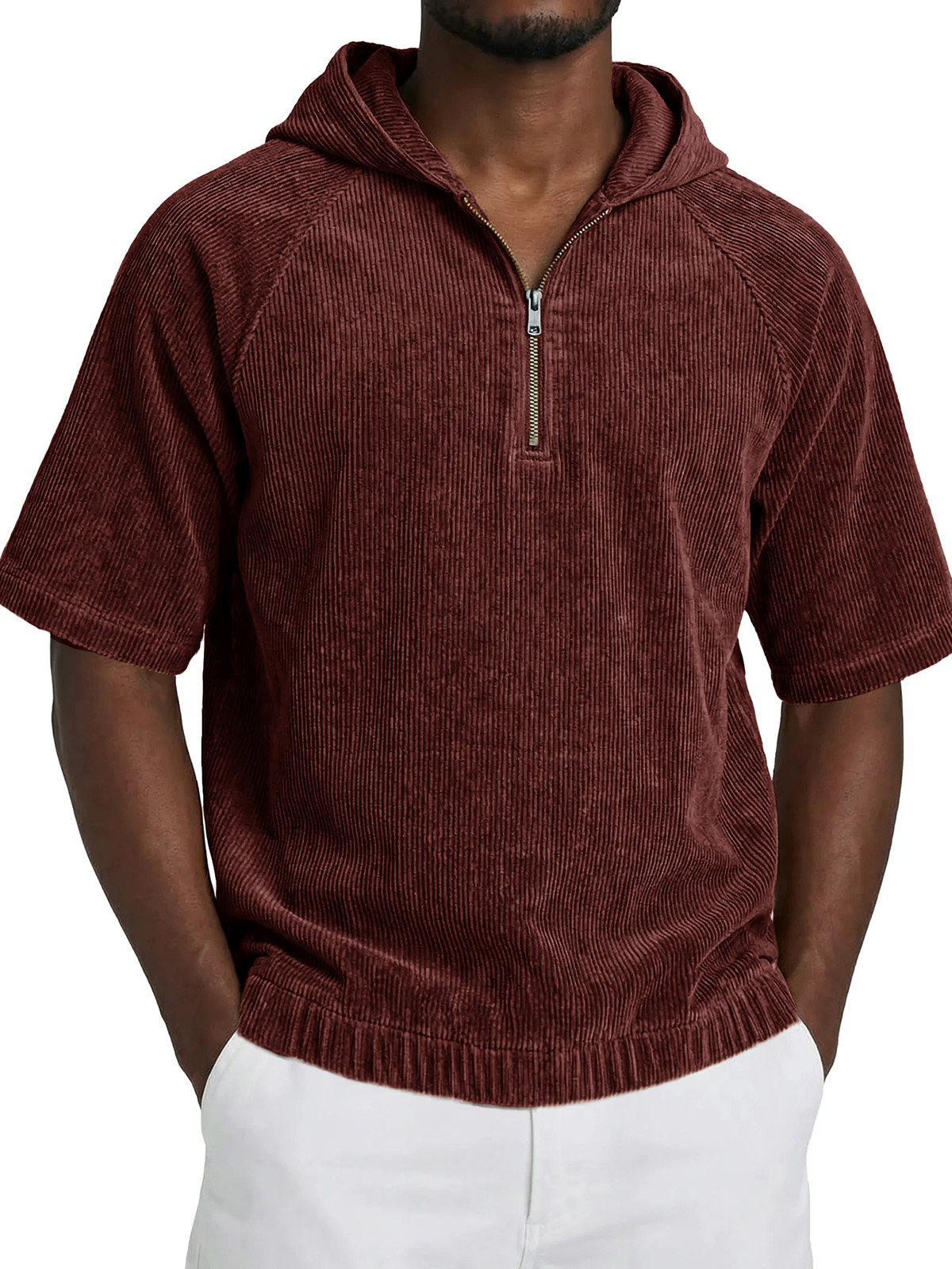 Men's Fashionable Casual Retro Hooded Short-Sleeve Zipper T-Shirt