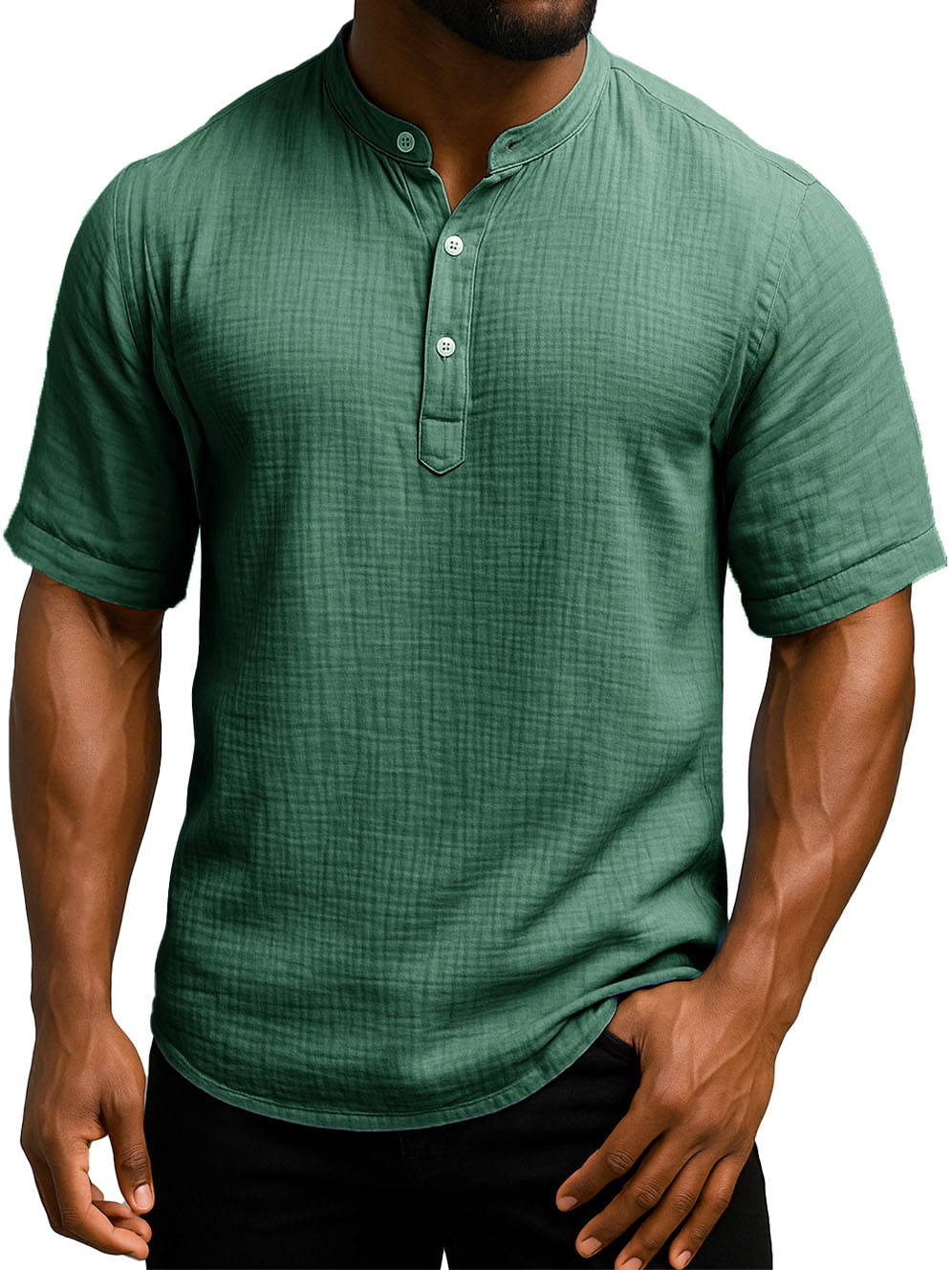 Men's Daily Casual Wrinkled Fabric Wide Short Sleeve Henley Shirt