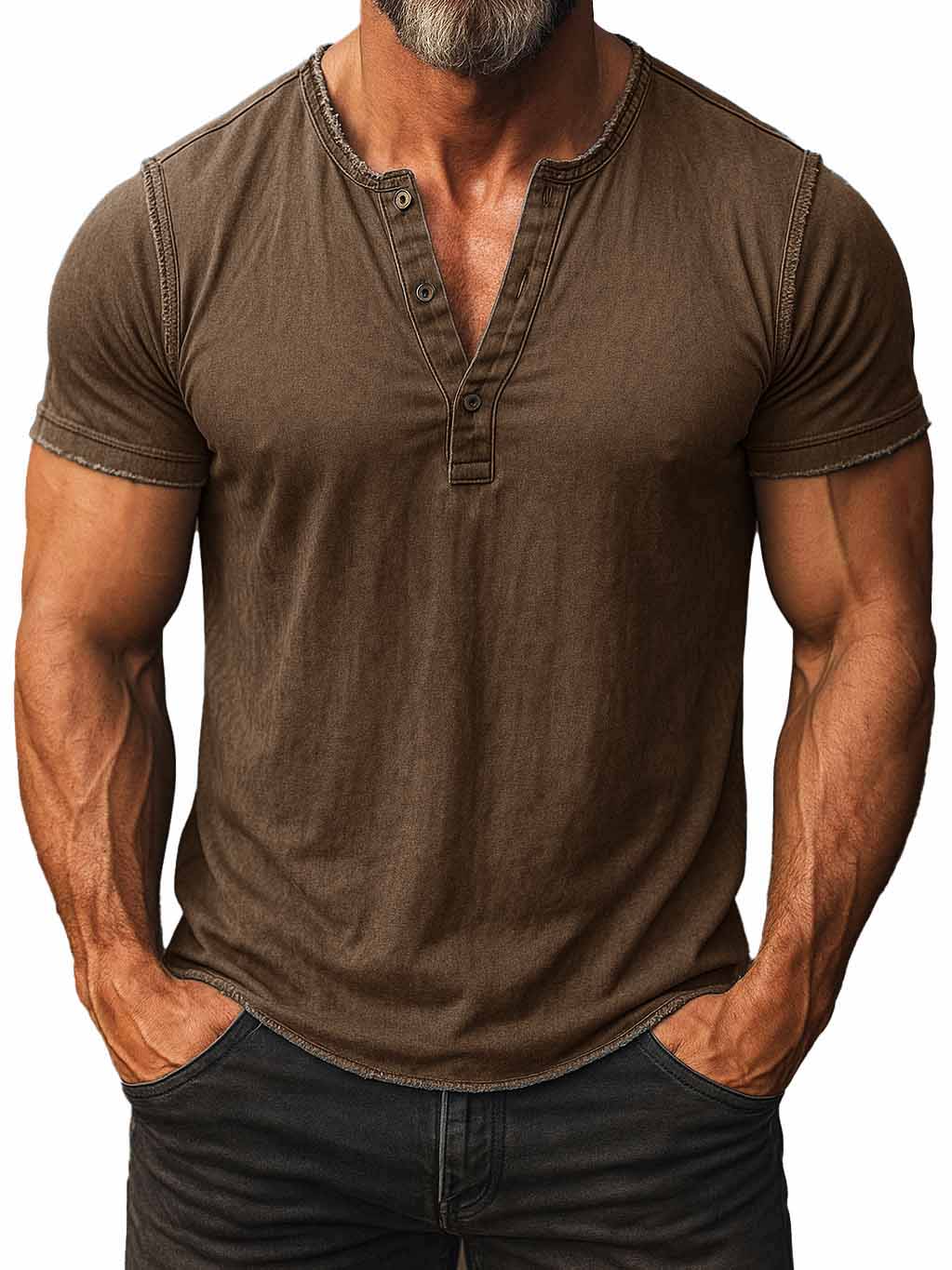 Men's Fashion Retro Distressed Short-sleeved Henley Shirt