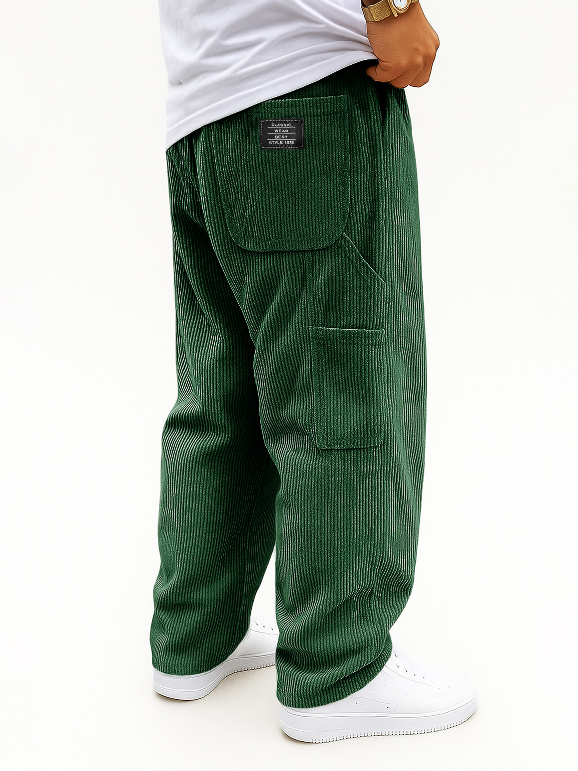 Men's Fashion Casual Outdoor Workwear Pocket Corduroy Fabric Drawstring Loose Trousers