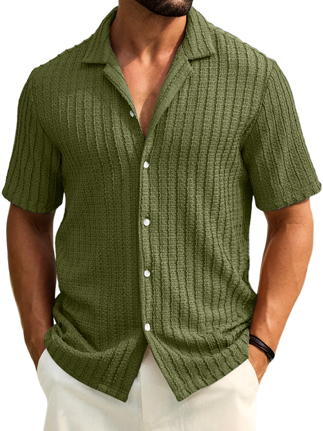 Men's Daily Casual Texture Lapel Comfortable Short-sleeved Shirt