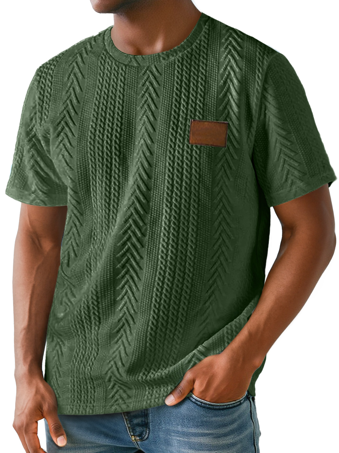 Men's Daily Round Neck Simple Texture Embroidered Label Casual Solid Color Short-sleeved T-shirt