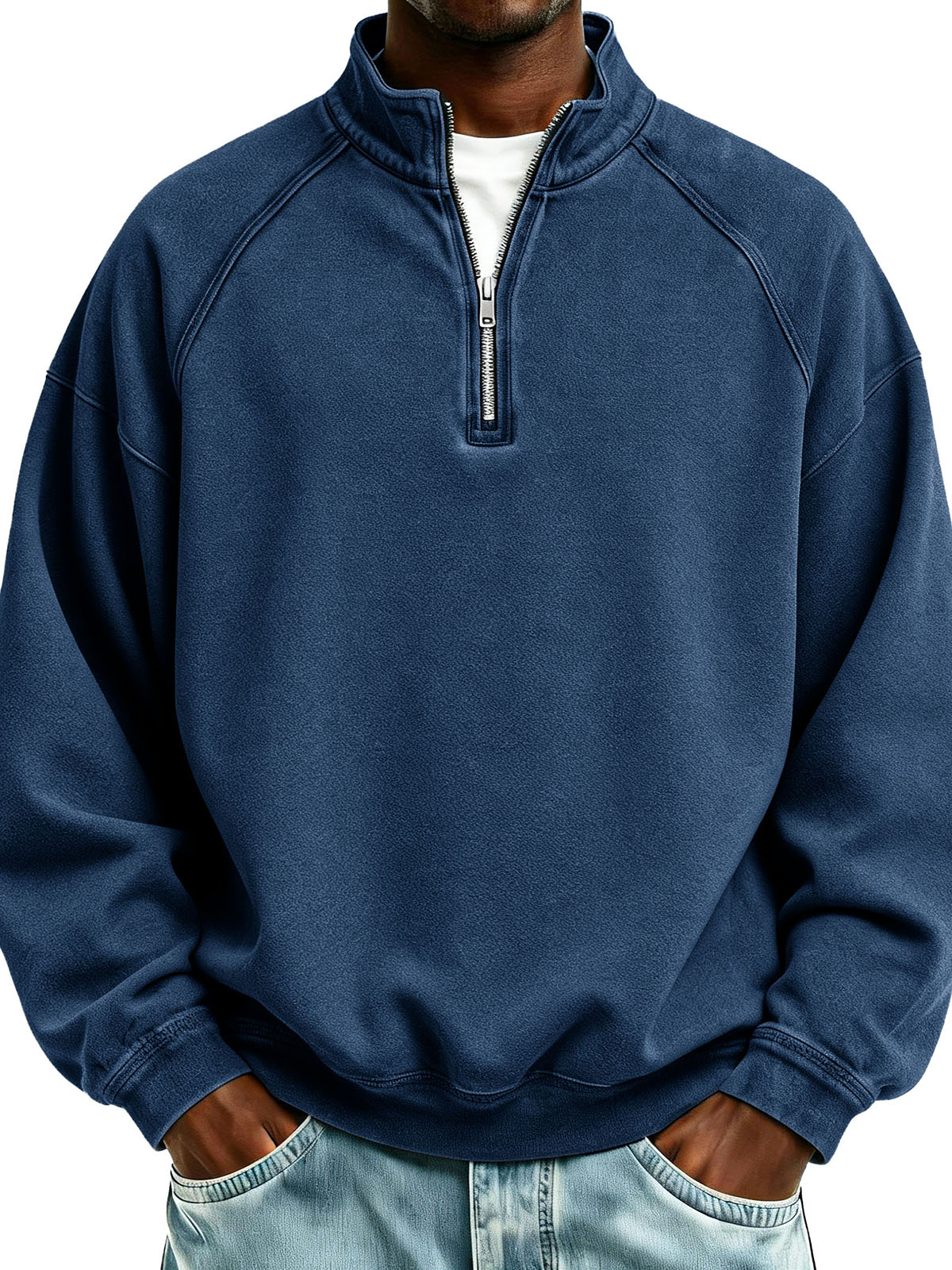 Men's Fashionable Sporty Casual Loose-Fitting Long-Sleeve Stand Collar Sweatshirt