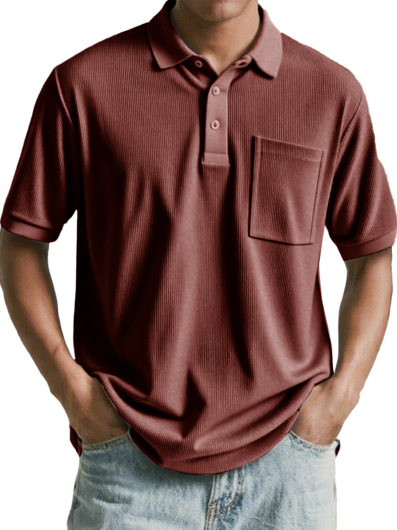 Men's Fashion Retro Corduroy Ribbed Pocket Short-sleeved Polo Shirt