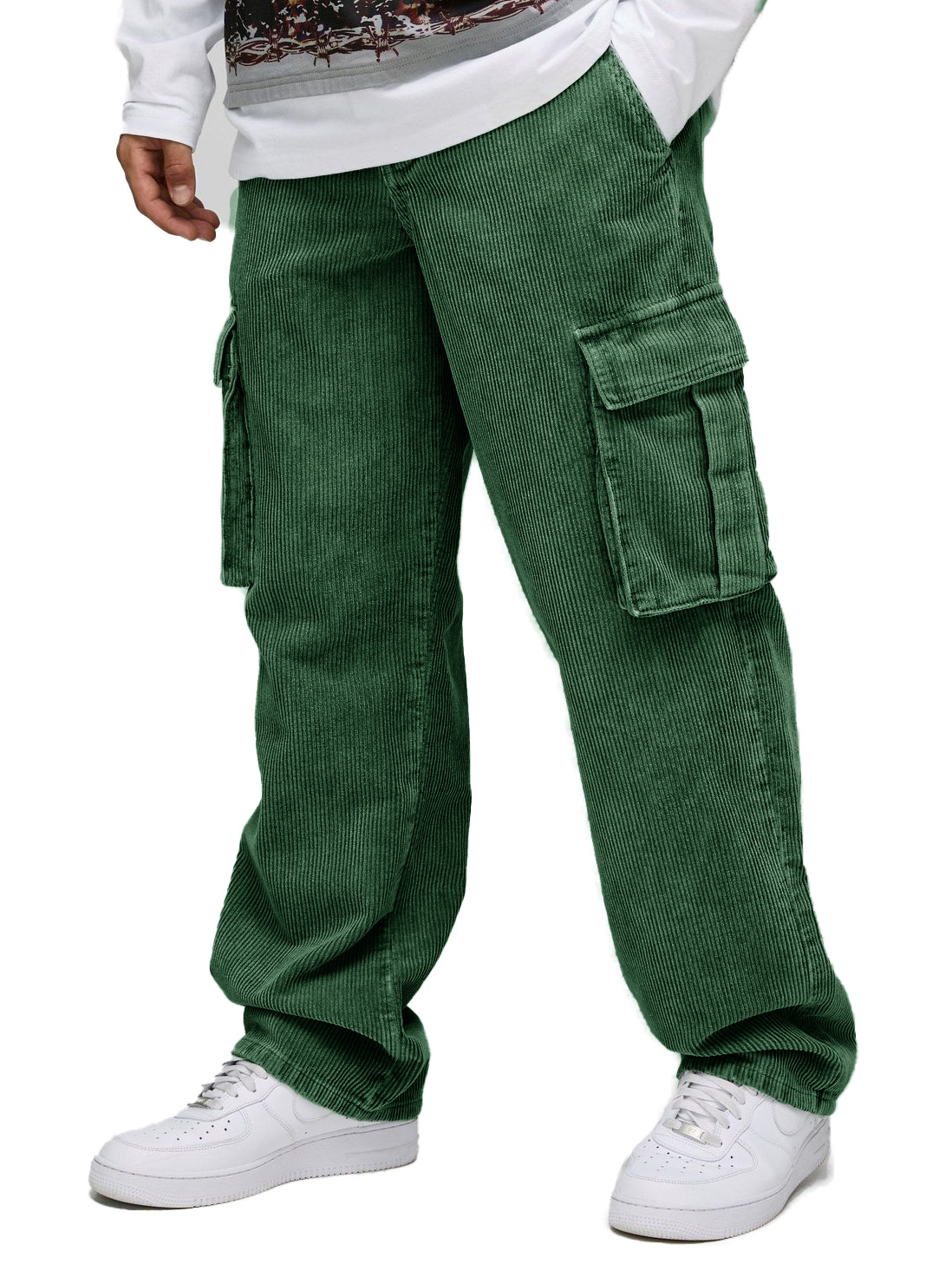 Men's Stylish Retro Corduroy Cargo Pocket Loose Elastic Waist Trousers