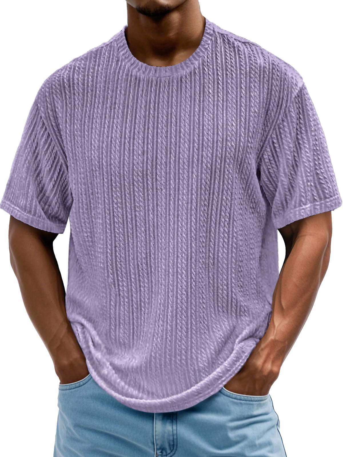 Men's Daily Round Neck Casual Texture Solid Color Comfortable Short-sleeved T-shirt