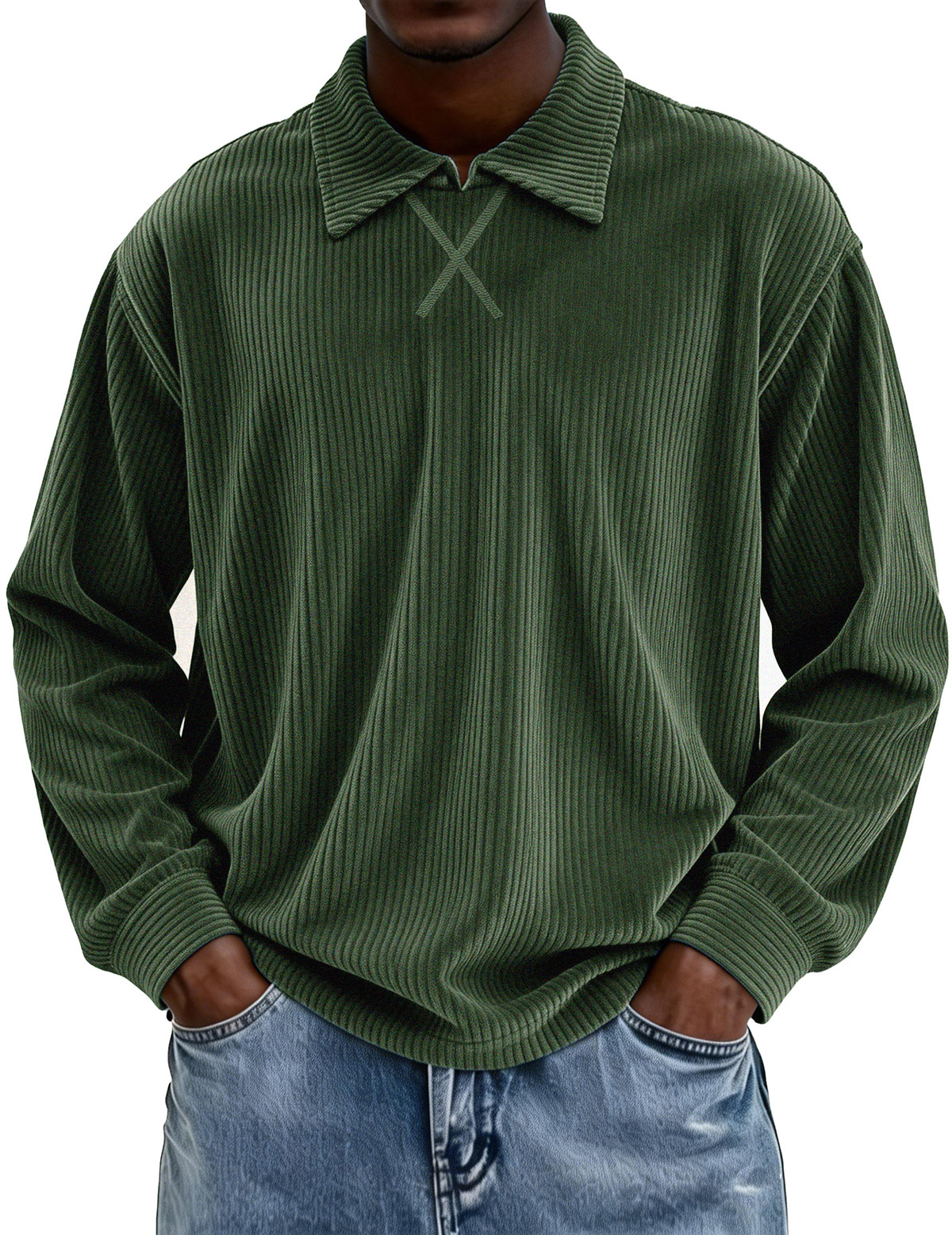 Retro-style Long-sleeved Collared Polo Shirt