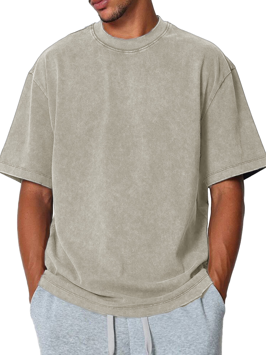 Men's Fashion Casual Retro Distressed Pure Cotton Round Neck Short-sleeved T-shirt