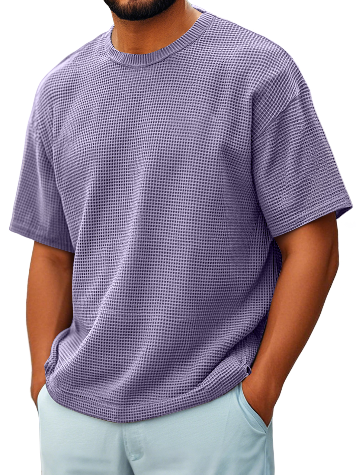 Men's Round Neck Waffle Casual Short-sleeved T-shirt