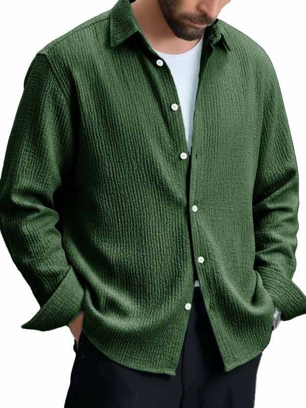 Men's Stylish Casual Pleated Lapel Long-sleeved Shirt
