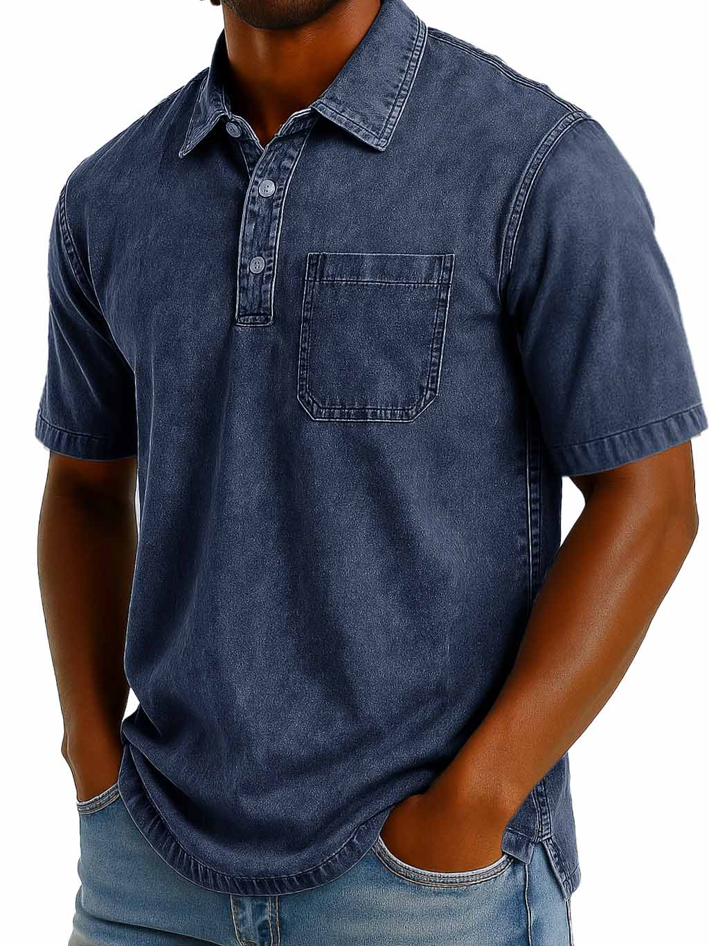 Men's Fashion Casual Retro Washed Short-sleeved Lapel Pocket Polo Shirt