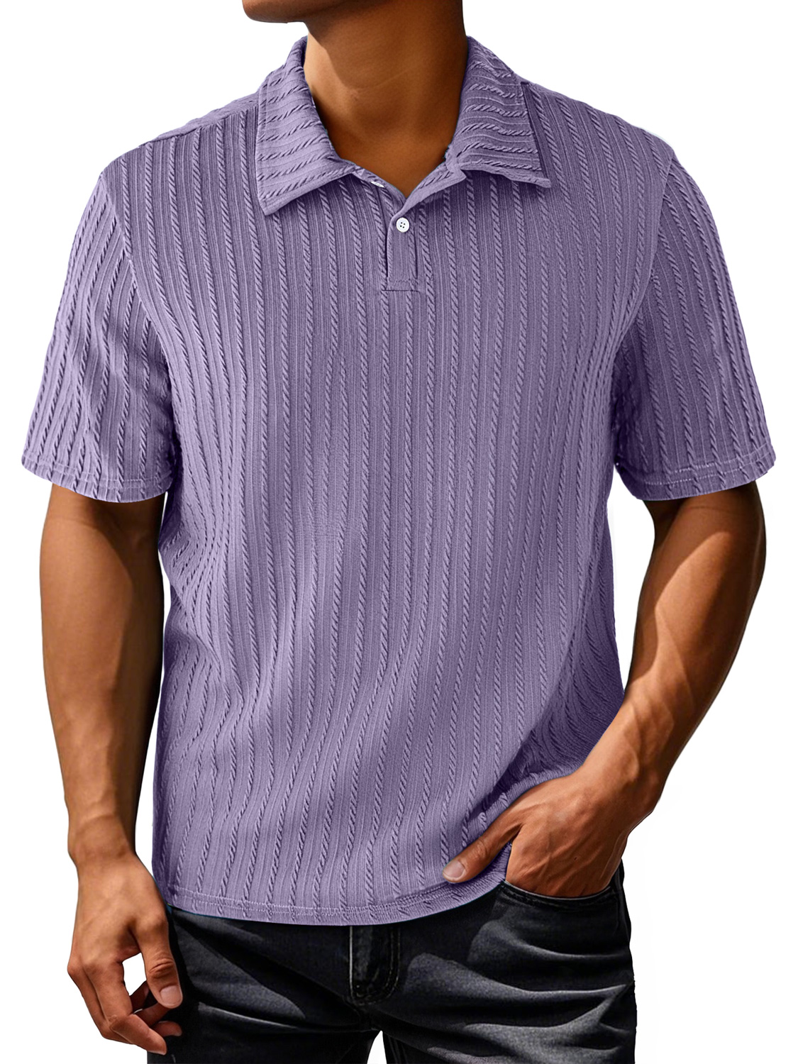 Men's Daily Lapel Jacquard Texture Casual And Comfortable Short-sleeved Polo Shirt