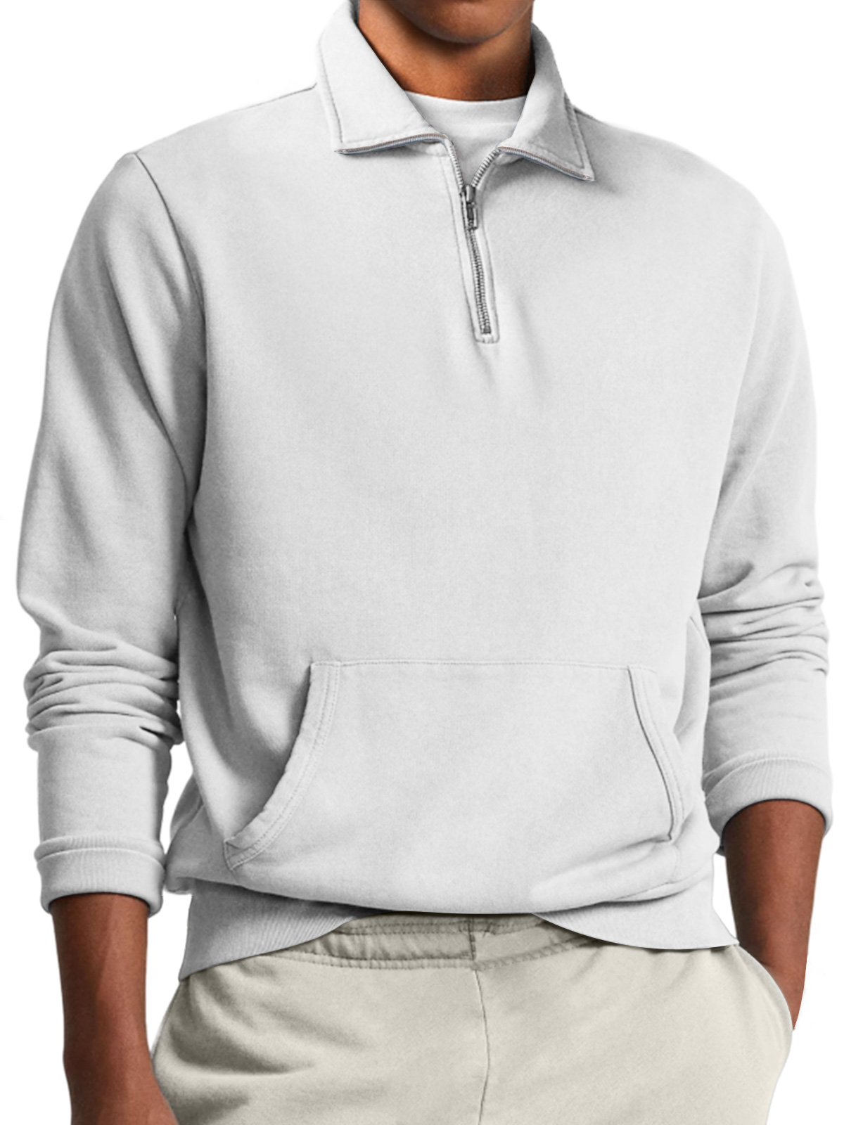 Men's Stand Collar Zipper Casual Loose Solid Color Sweatshirt