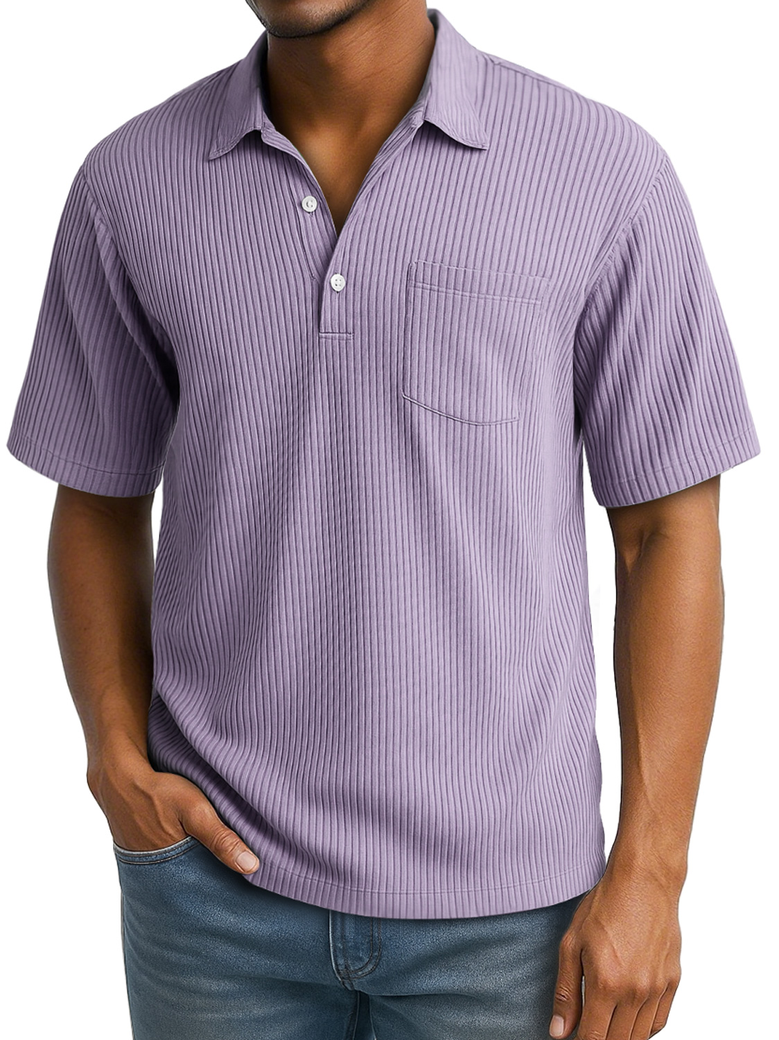 Men's Daily Lapel Pocket Ribbed Short-sleeved Polo Shirt