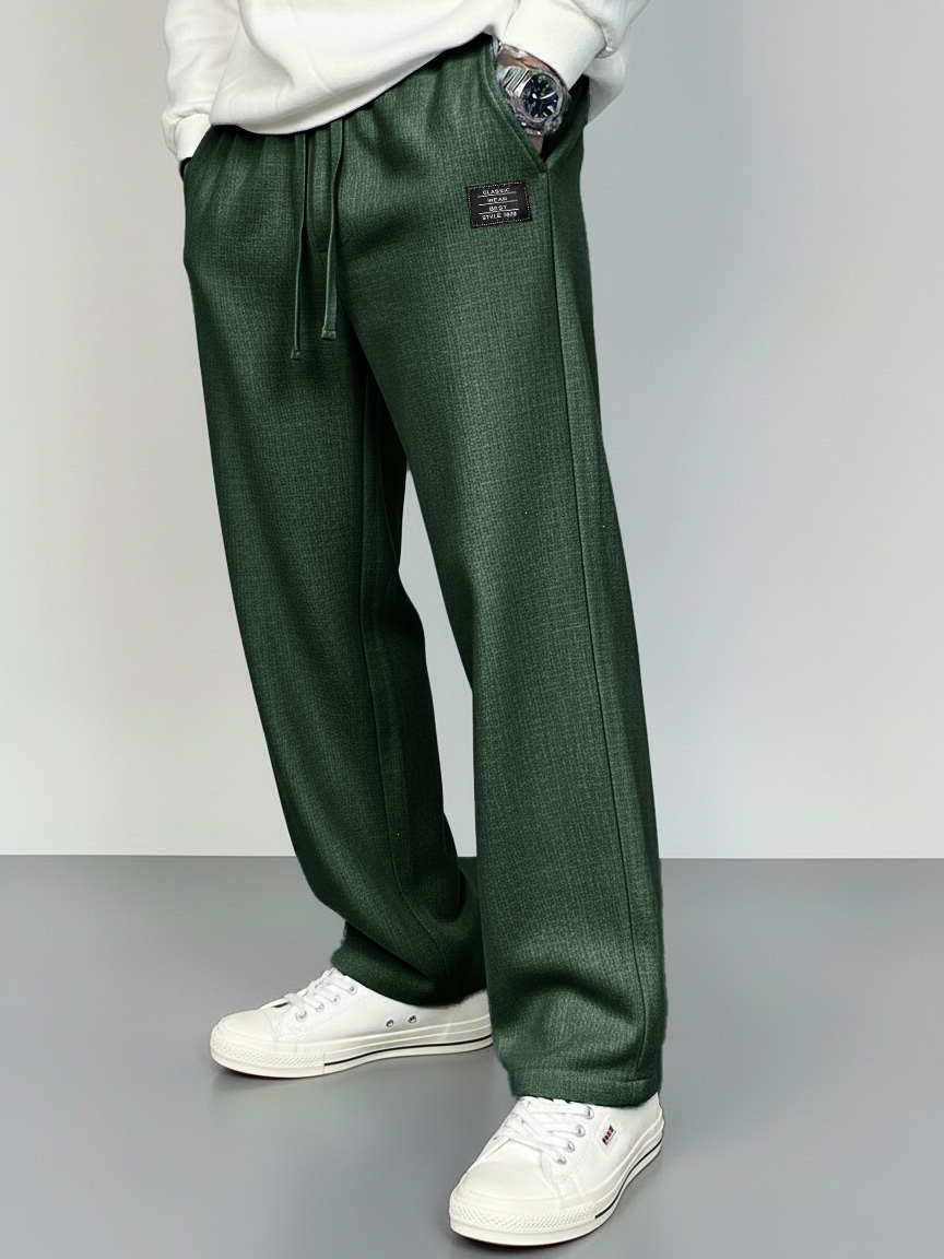 Men's Fashionable Linen Fabric Embroidered Logo Pocket Loose-Fitting Trousers