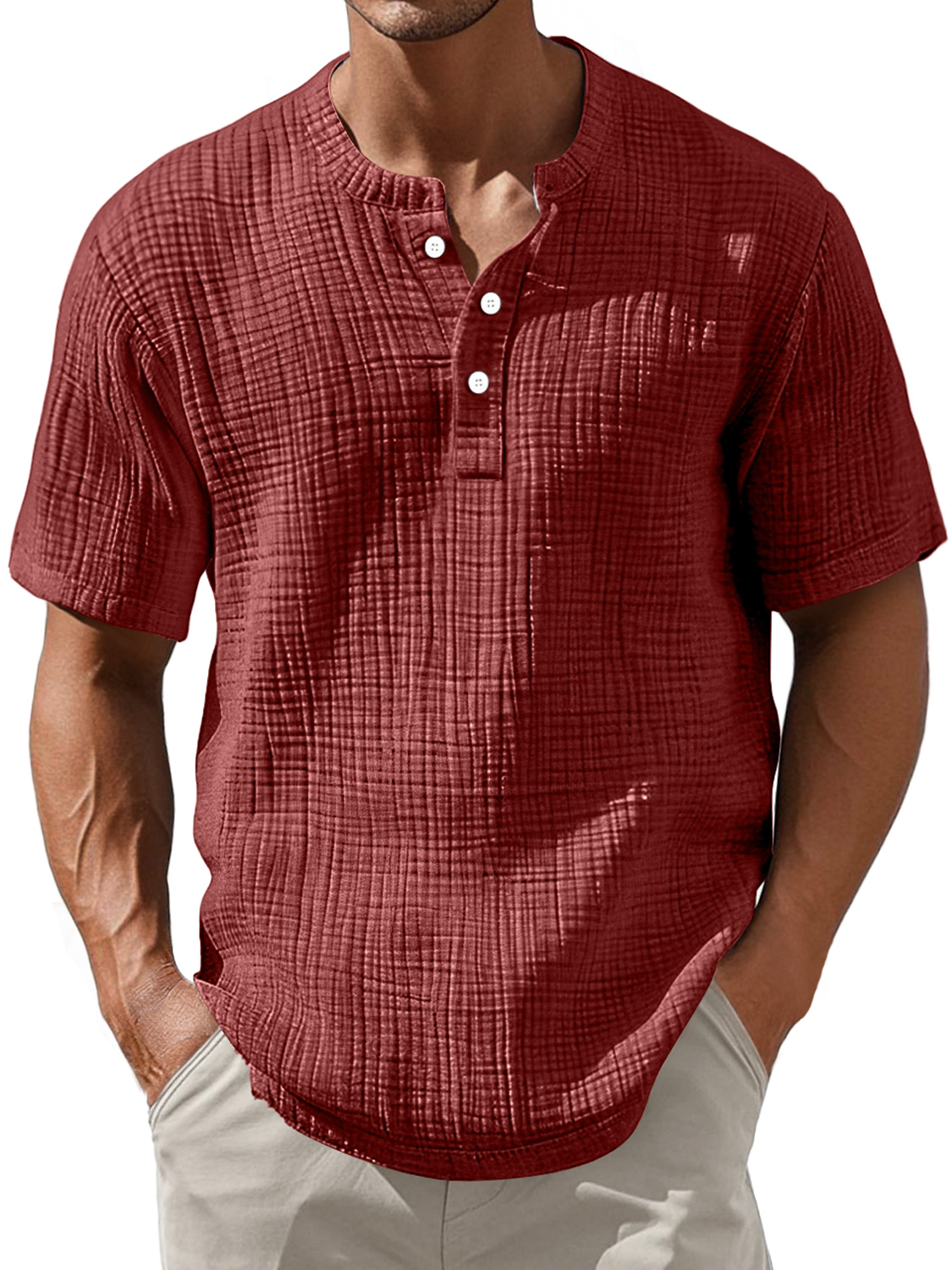 Men's Daily Pleated Casual Comfort Short Sleeve Henley Shirt