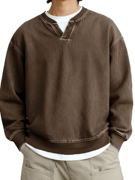 Men's Fashionable Casual Retro Faux Two-Piece V-Neck Long-Sleeved Top
