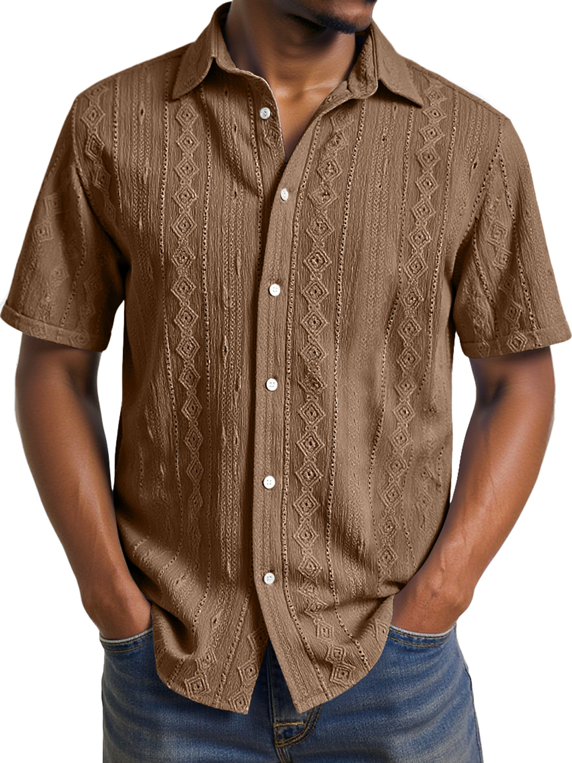 Men's Daily Casual Jacquard Texture Comfortable Short-sleeved Shirt