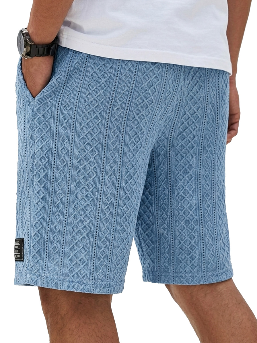 Men's Fashion Textured Embroidered Logo Elastic Waist Casual Shorts