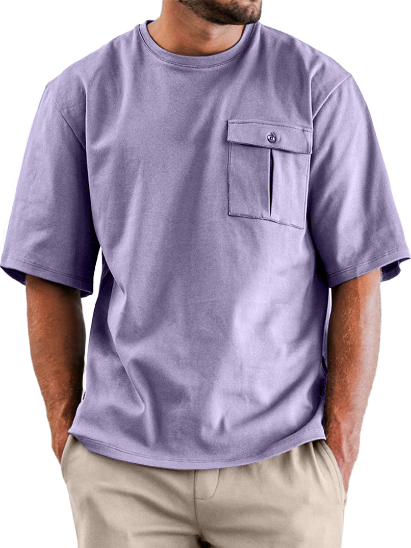 Men's Daily Round Neck Pocket Casual Solid Color Short Sleeve T-shirt