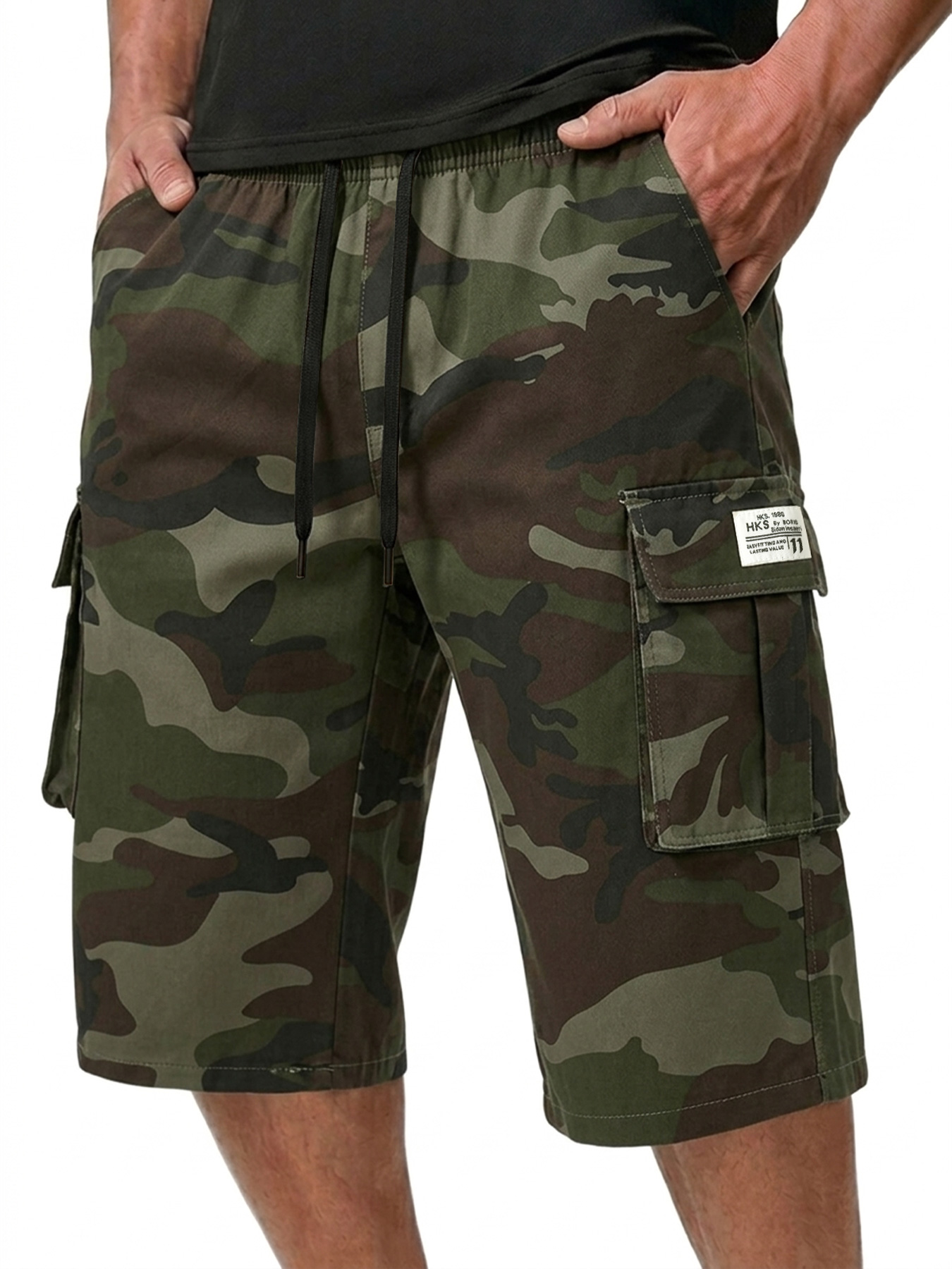 Men's Multi-pocket Embroidered Logo Casual Capri Cargo Shorts