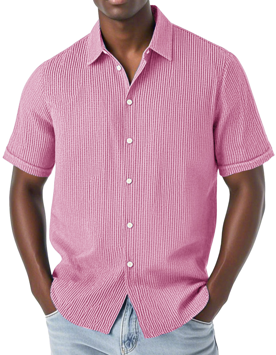 Men's Fashion Casual Corduroy Fabric Lapel Short Sleeve Shirt