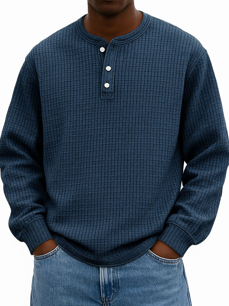 Men's Stylish Casual Corn-patterned Corduroy Fabric Stand-up Collar Half-zip Long-sleeved Henley Shirt
