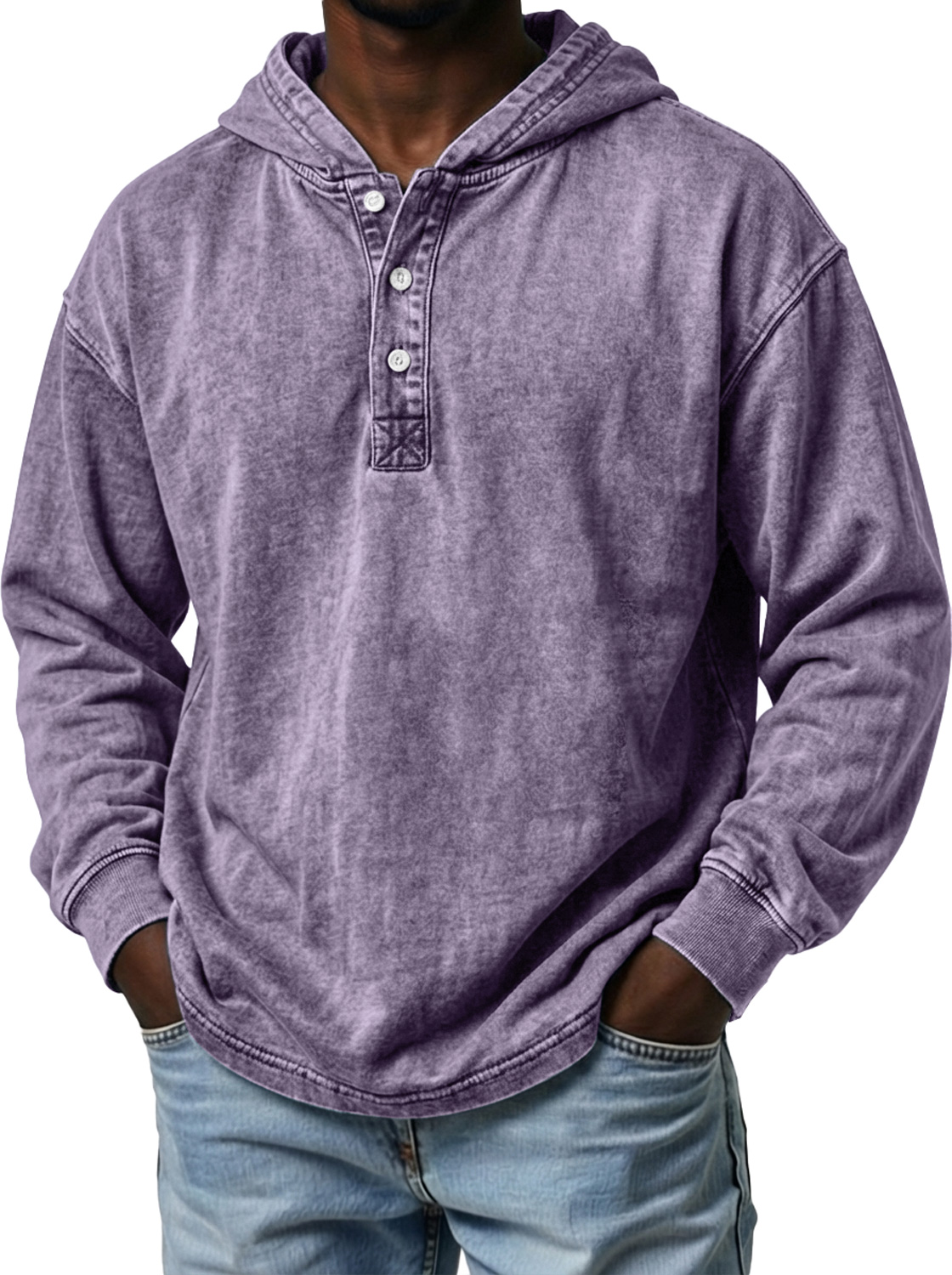 Men's Vintage Button-up Casual Long-sleeved Hooded Top