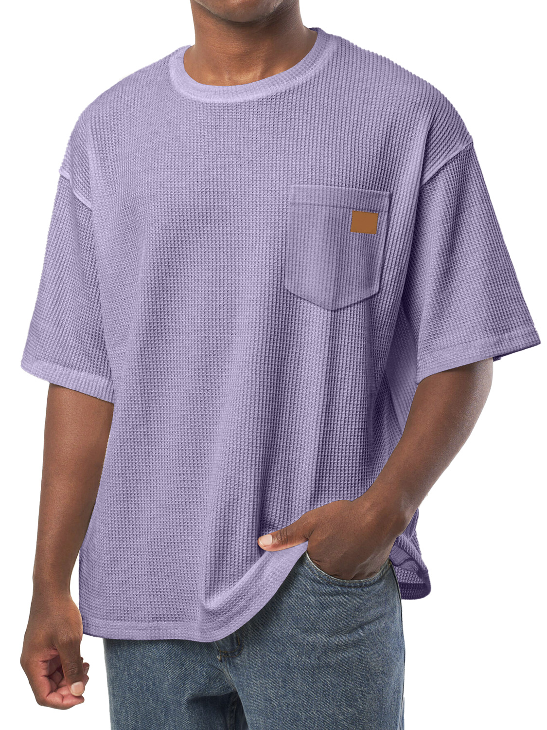 Men's Everyday Waffle Pocket Embroidered Logo Crew Neck Casual Loose Short Sleeve T-Shirt