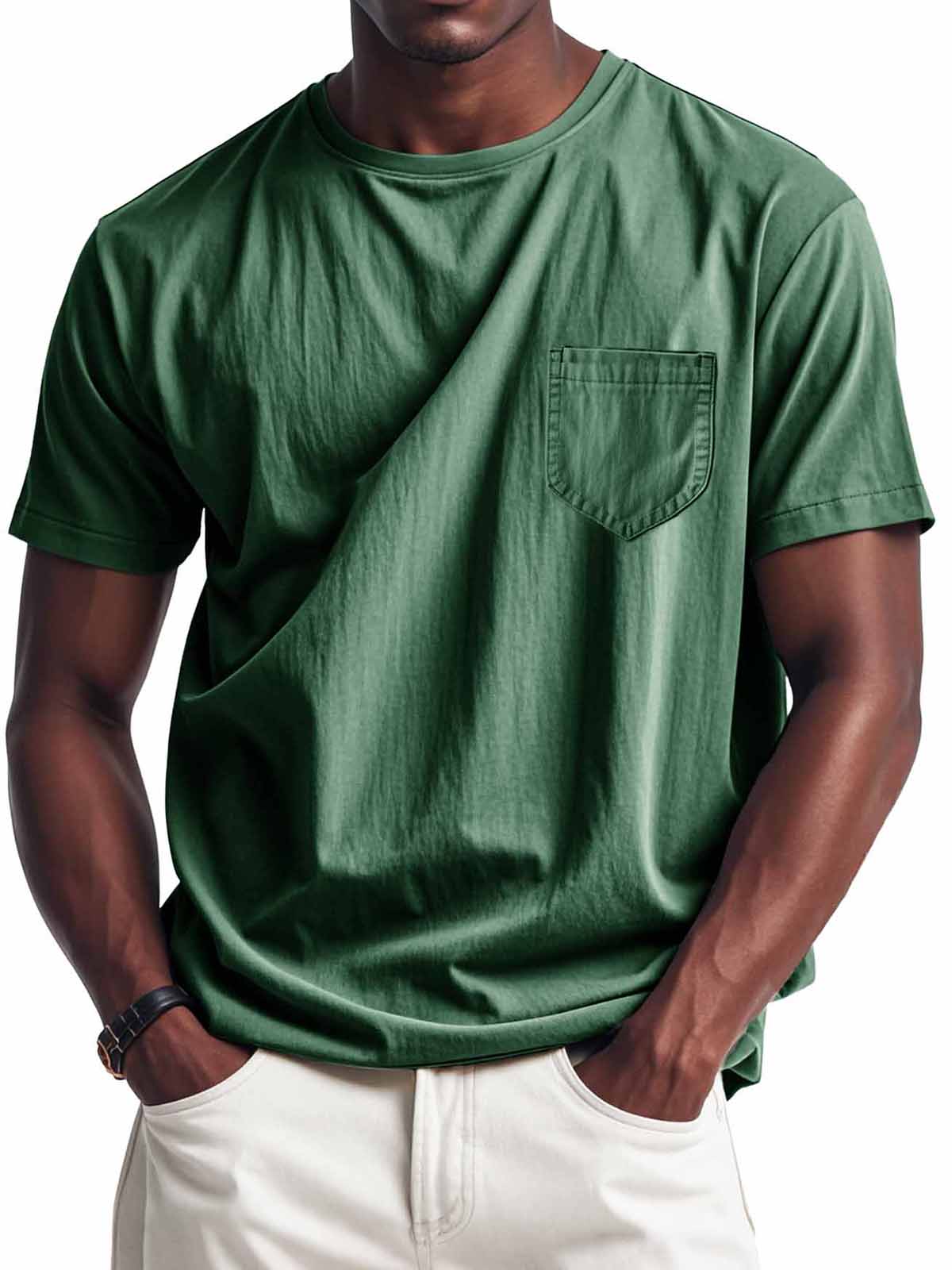 Men's Fashion Retro Casual Round Neck Pocket Long Sleeve T-Shirt