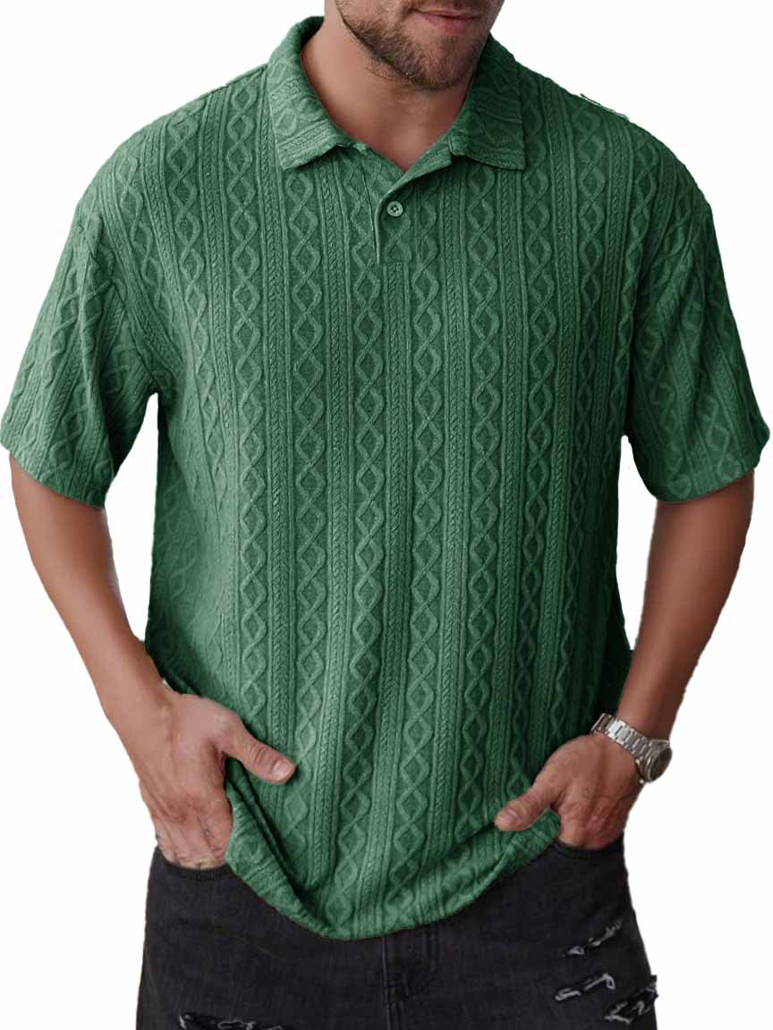 Men's Fashion Daily Casual Jacquard Fabric Lapel Short-sleeved Polo Shirt