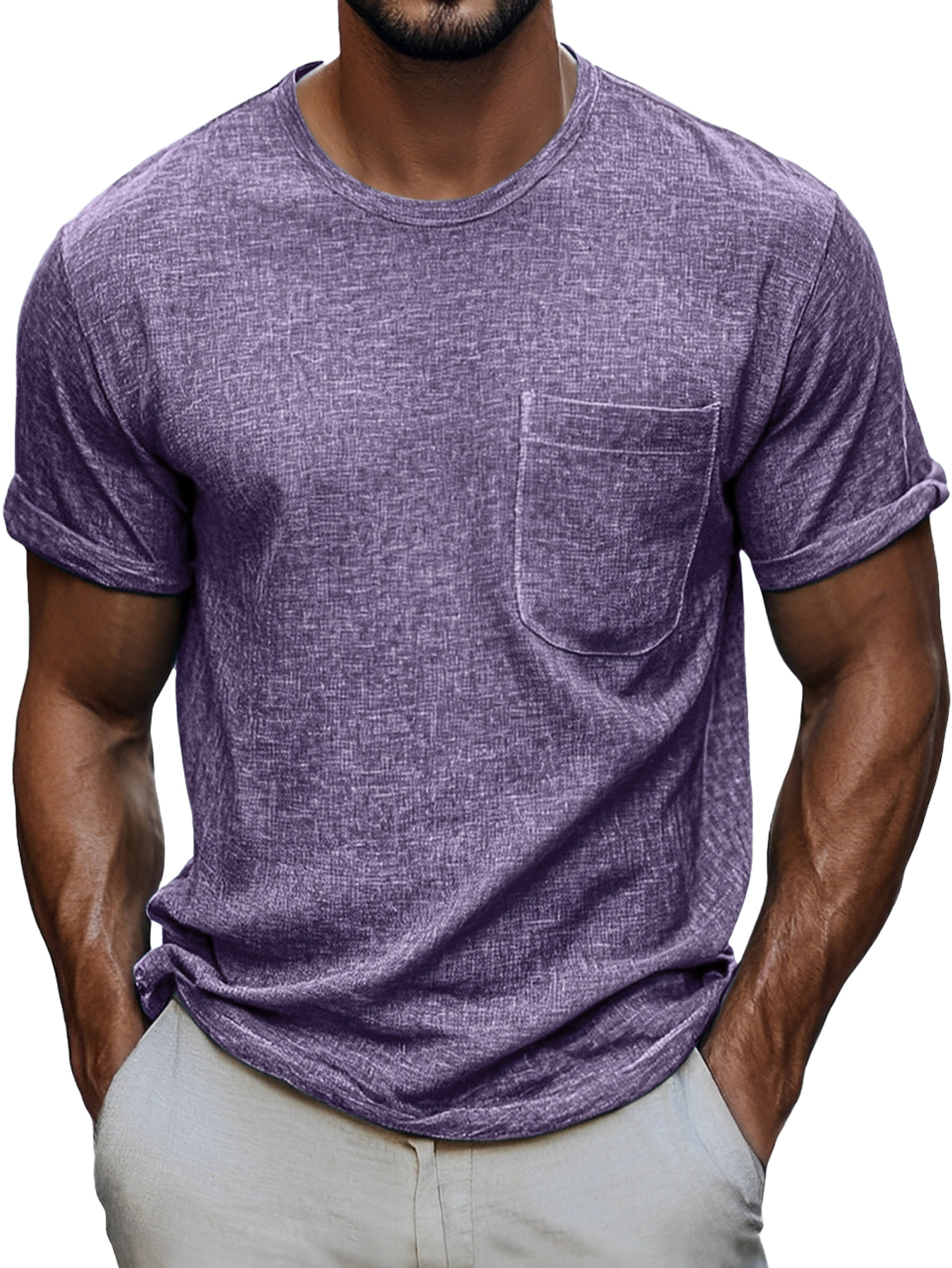 Men's Daily Round Neck Pocket Casual Comfortable Solid Color Short Sleeve T-shirt