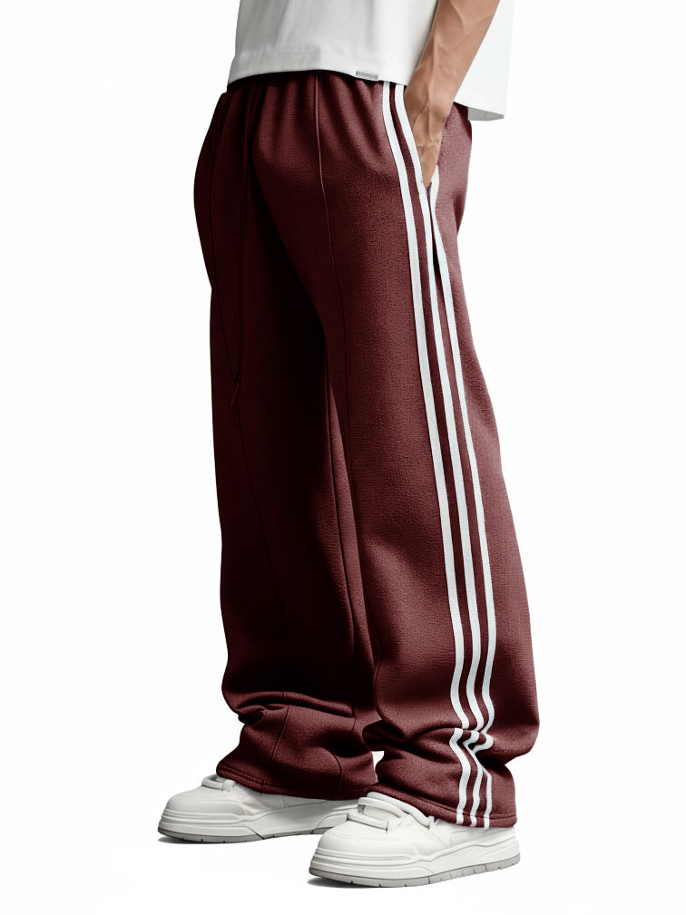 Men's Fashion Retro Striped Patchwork Loose Drawstring Belt Pocket Trousers
