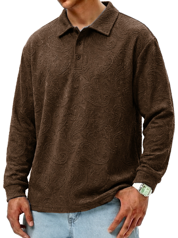 Men's Fashionable Retro Paisley Fabric Loose-Fit Collar Polo Shirt
