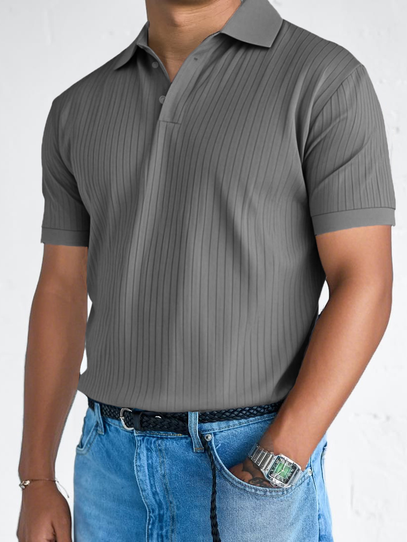 Men's Fashion Casual Retro Ribbed Fabric Short-sleeved Lapel Polo Shirt