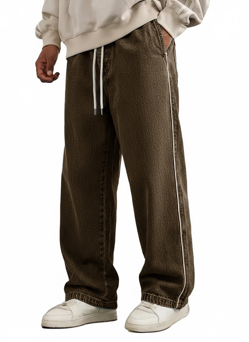 Men's Wear Retro Fashion Vintage Loose Pockets Elastic Waist Tether Pants