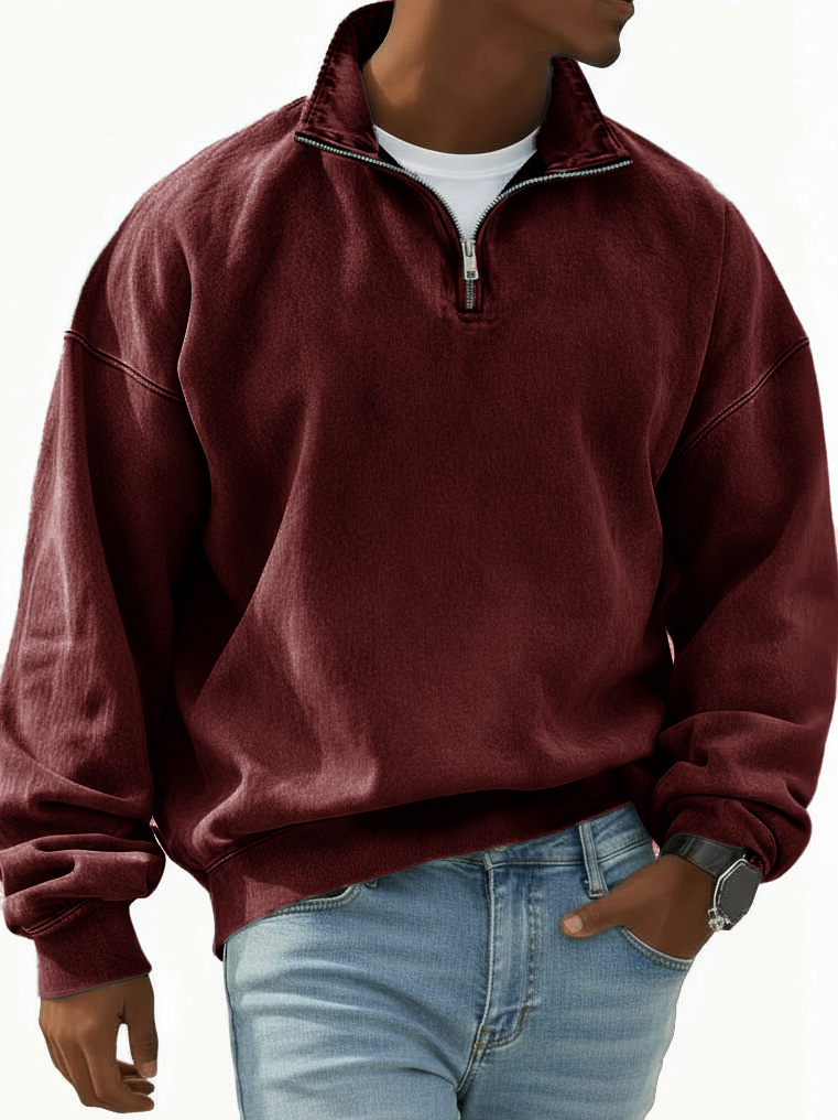 Men's Stylish Retro Half-zip Long-sleeved Stand-up Collar Sweatshirt
