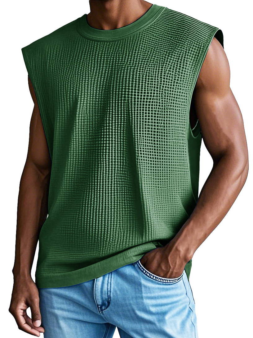 Men's Fashion Retro Sports Waffle Fabric Sleeveless T-shirt